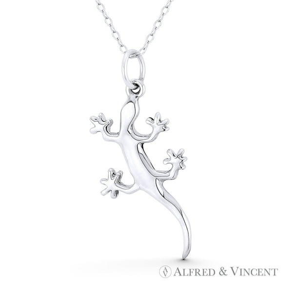 Gecko Lizard Charm 36x16mm (1.4x0.6in) Pendant Animism Jewelry & Chain Necklace in .925 Sterling Silver