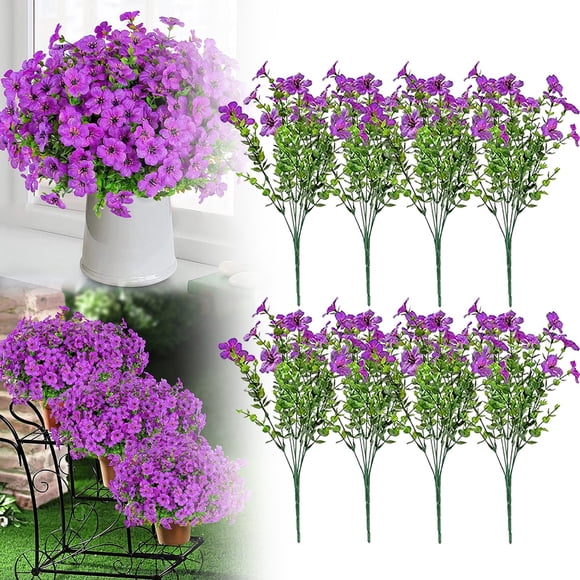Bouquet of Violets Under $15 Dusknt 8 Outdoor Artificial Flowers Violets Artificial Violet Plastic Silk Flowers Plants for Wedding Table Centerpiece Outdoor Front Porch Indoor Arrangement Decoration