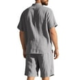 thumbnail image 3 of RYDCOT Men's 2 Piece Linen Set Stand up Collar Button Down Short Sleeve Shirt and Shorts Summer Beach Outfit Gray, 3 of 4