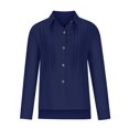 thumbnail image 4 of Baberdicy Ladies New Style Pleated Slit Lapel Single-Breasted Cotton and Linen Long-Sleeved Shirt | Ladies Tops Clearance! Navy Xx-Large, 4 of 9