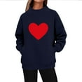 thumbnail image 2 of GuzomFashion Valentine's Day Womens Graphic Mock Neck Sweatshirt, Navy with Red Heart, Oversized Pullover w/Kangaroo Pocket, Soft Polyester S-XL,Size L, 2 of 5