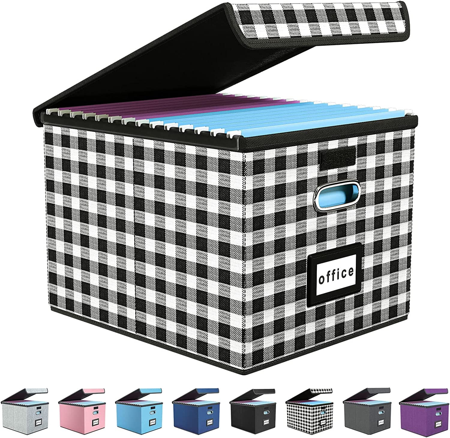 New Collapsible File Storage Organizer Box with Lid, Lattice Linen Office Document Storage, Universal Hanging Filing Organization Box for Letter/Legal Folder, Decorative Home File Storage Bins