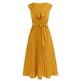 thumbnail image 4 of SWSMCLT Women's Spring Dresses Cocktail Dress V Neck Swing Dress Long Dinner Ruffle Fall Belted Ruched Fitted Yellow Medium, 4 of 4