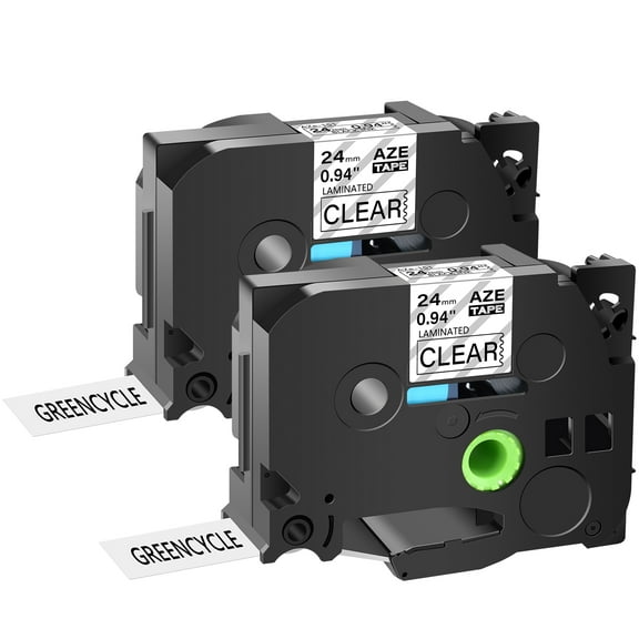 GREENCYCLE 2PK Compatible for Brother P-touch Black on Clear 24mm TZ TZe TZe-151 TZ-151 TZe151 TZ151 Laminated Label Tape
