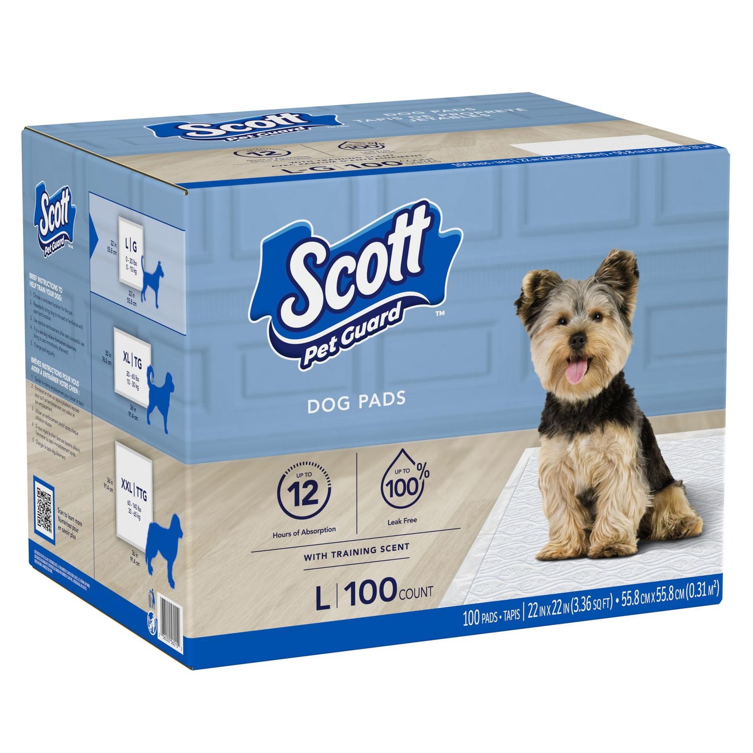 Tapis de propreté pour chiens Scott Pet Guard - Tapis d’entraînement pour grands et très grands chiens - Contrôle absorbant des odeurs jusqu’à 12 heures - Tapis de propreté facilement jetables pour ch