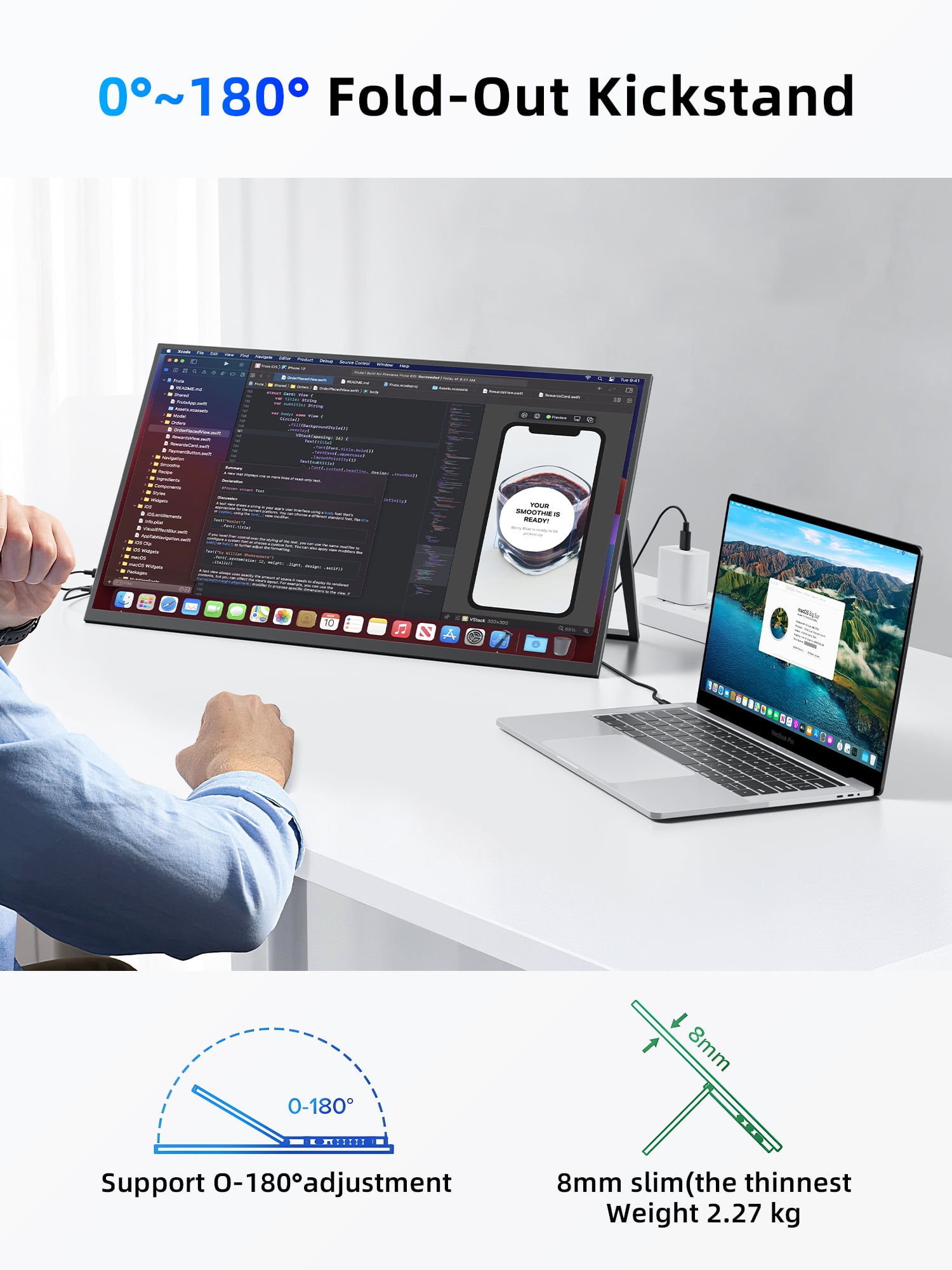 23.8" Portable Monitor, 1080P 100Hz VESA Large Laptop Screen, USB C/HDMI Second Display with Speakers, Laptop Screen Extender for Windows/Mac/Android/IOS/PS4/Switch/Xbox