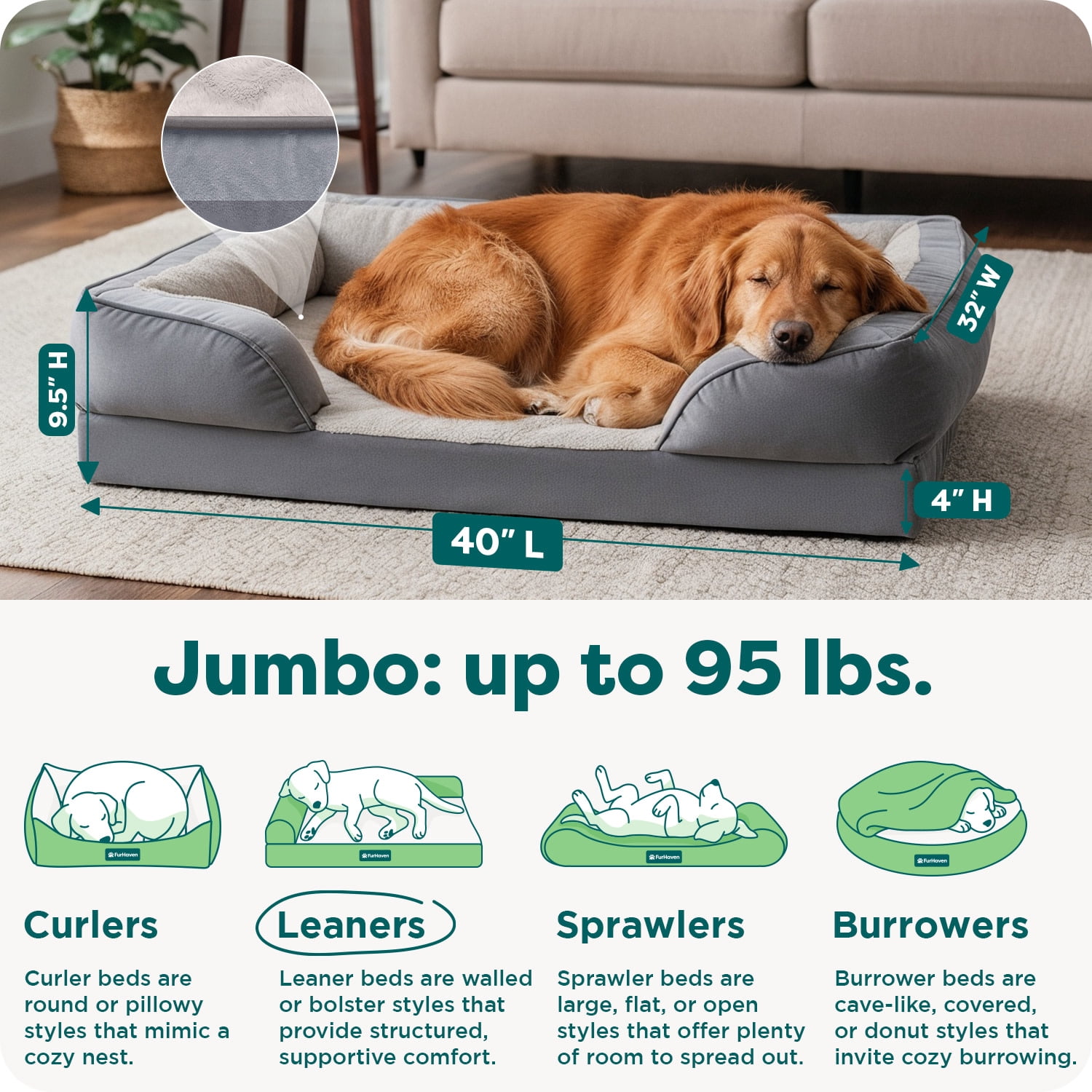 FurHaven Cooling Gel Dog Bed for Large Dogs, Perfect Comfort Sofa Bed with Cool Gel-Top Foam with a Solid Orthopedic Foam Base for Joint Support, Washable Cover, Jumbo XL, Plush & Velvet Granite Gray