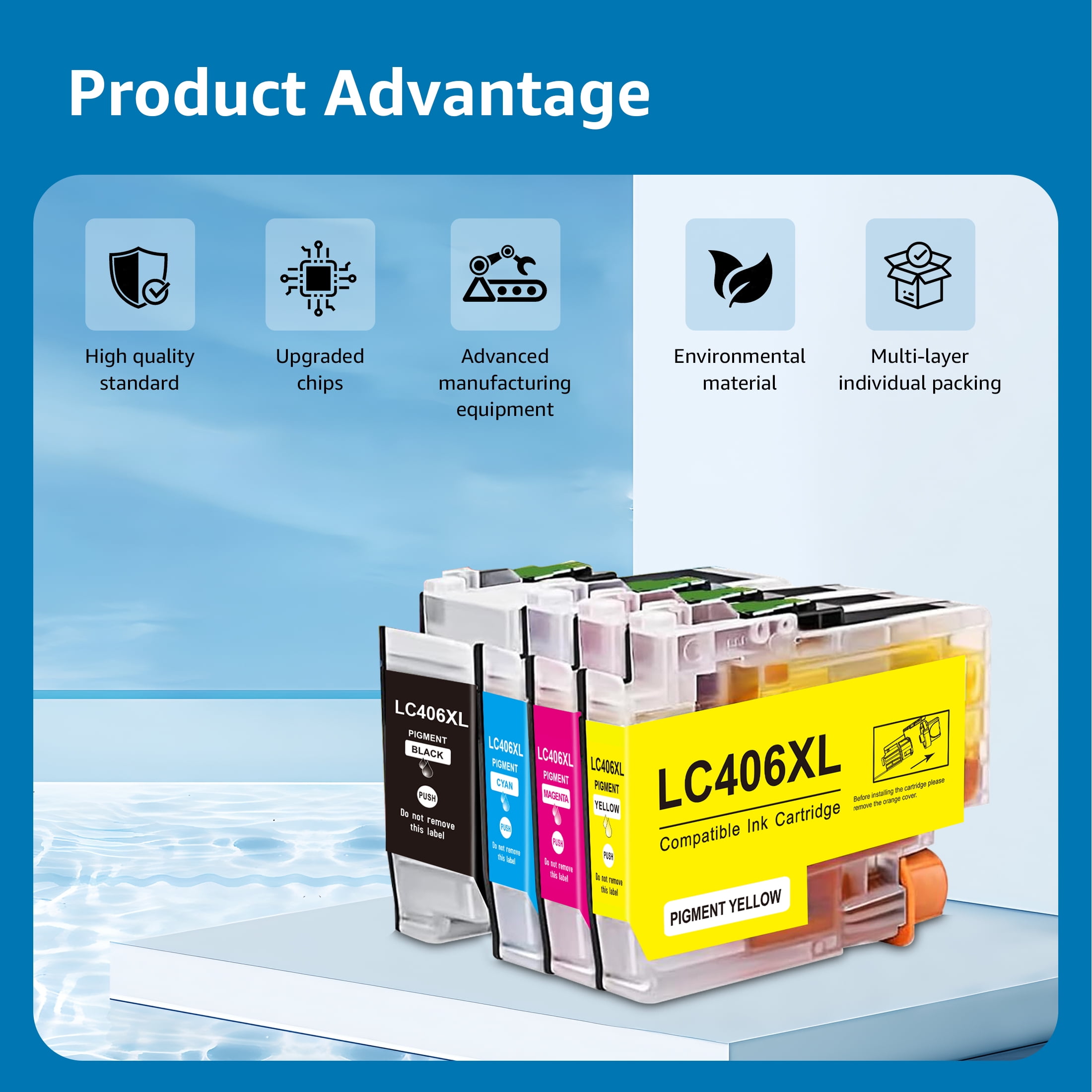 4 Pack Compatible  LC406XL Ink Cartridges for Brother Printer J4535DW MFC-J4335DW MFC-J5855DW MFC-J6555DW MFC-J6955DW, Replacements Ink Cartridges LC406XL BK/C/M/Y,