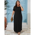 thumbnail image 3 of SHOWMALL Women's Plus Size Maxi Dress with Pockets, Valentine's Day Galentine's Self-Care Gift for Her, Black 2X Side Slit Short Sleeve Long Dress, 3 of 6