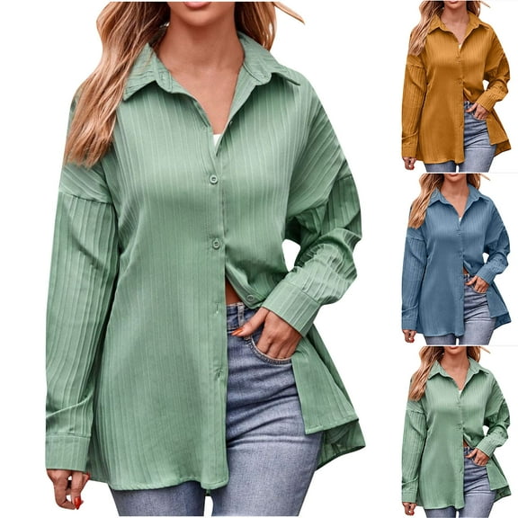 Casual Women's Tops Fashion Plus Size 2024 European And American Fall And Winter New Casual Double Line Loose Long Sleeve Solid Color Shirt Female Long Sleeve V-neck Top/Shirt