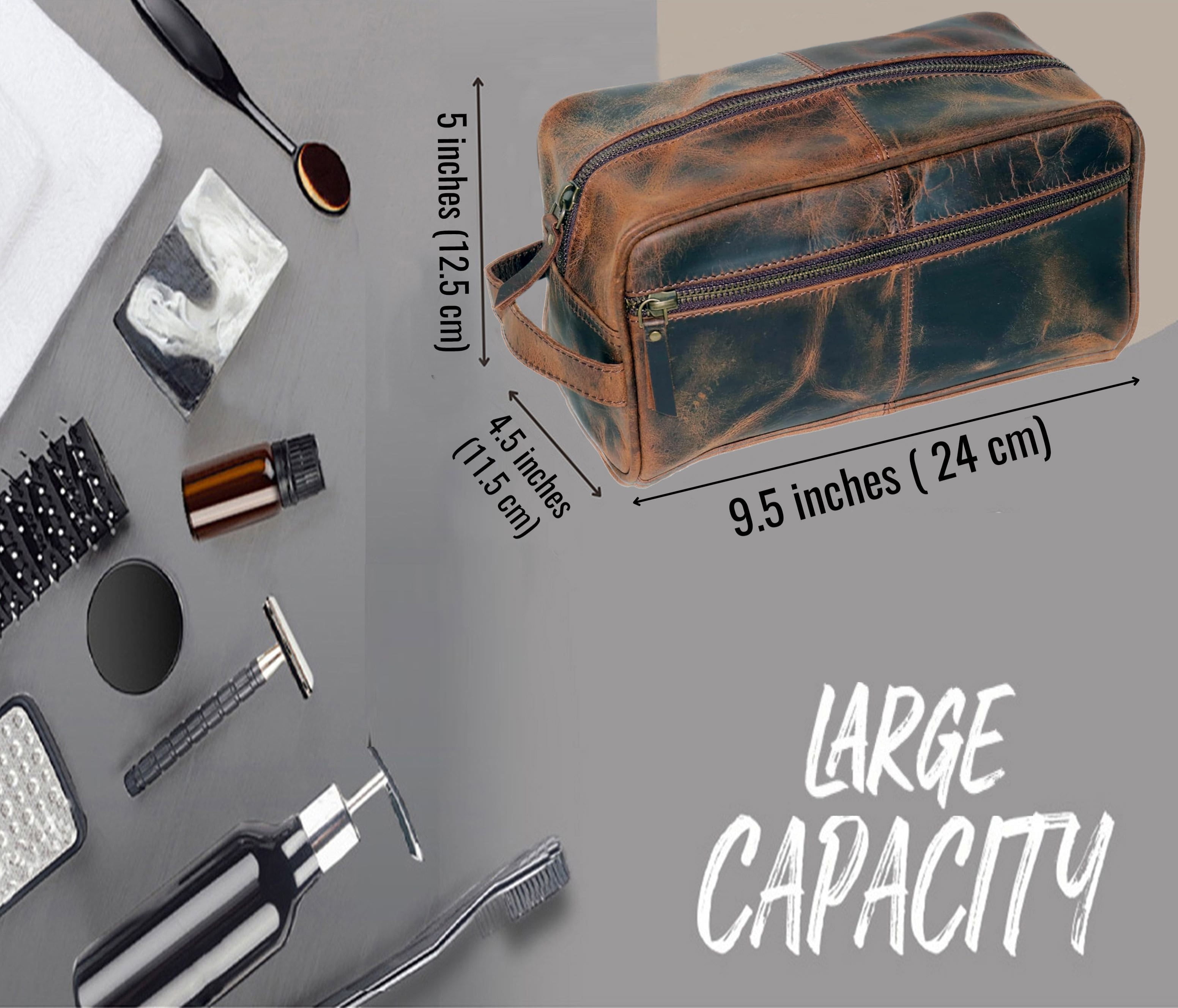 Jaald Leather Toiletry Bag Dopp Kit for Men & Women Travel Groomsmen Gift Makeup Organizer Zippered Cosmetic Pouch Toiletries Storage Case