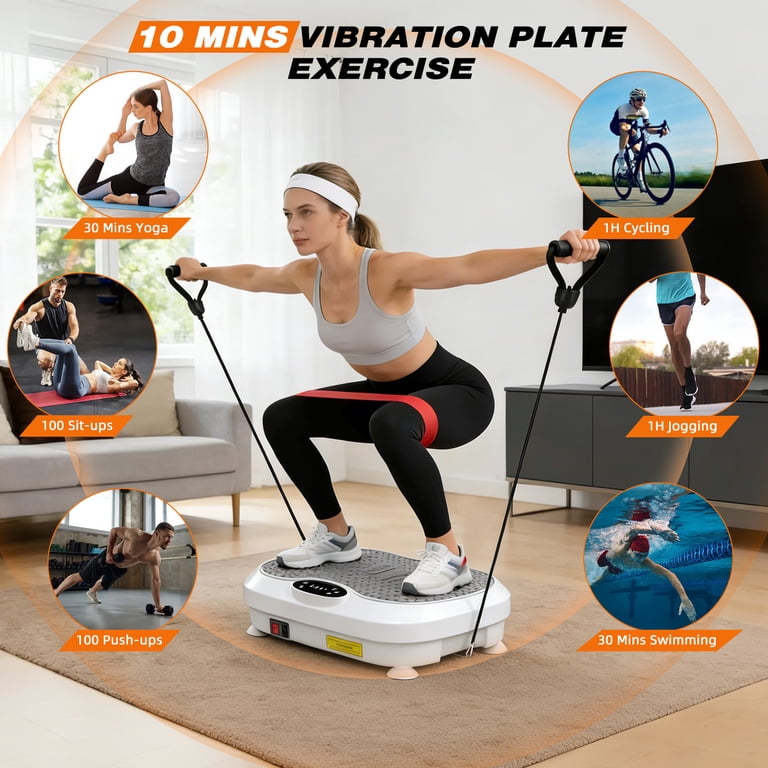 Vibration Plate Exercise Machine, DOMNIU Whole Body Workout Vibration  Platform for Lymphatic Drainage, Vibrating Muscle Toner w/ 2 Resistance  Bands for Weight Loss, White - Walmart.com