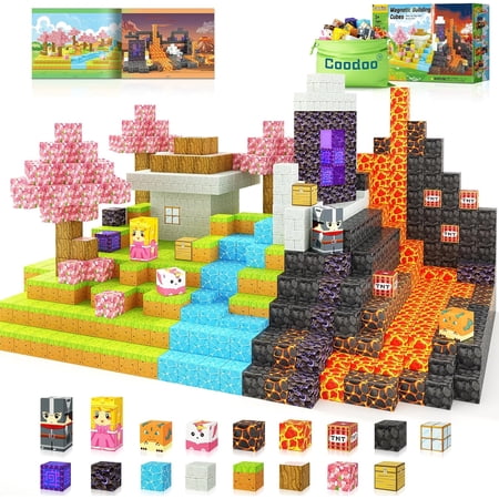 Magnetic Blocks - Build Mine Magnet World Magic Portal Set, Magnetic Tiles 1" Building Blocks Toddler Toys STEM Sensory Outdoor Toys for 3+ Year Old Boys & Girls, Creative Kids Games Kids Toys 84PCS