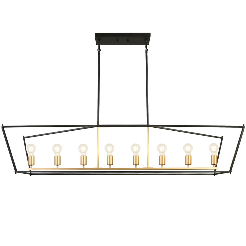 LNC 55-in 8-Light Ovversized Kitchen Island Linear Chandelier,Black Gold Rectangular Pendant Light