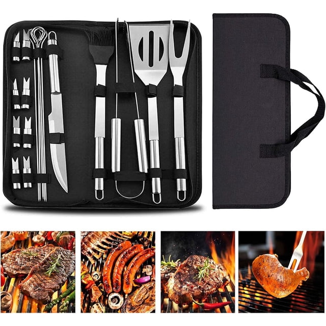 BBQ Tools Set Set de 18 Utensilios y Cubiertos Profesional para Asador Carne Asada en Acero Inoxidable para Fiestas, Barbacoa al Aire Libre, Picnic de Camping