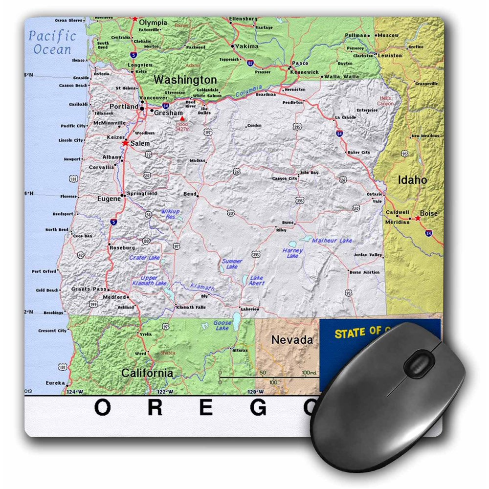 3dRose Image of Oregon Topographic Map With State Flag - Mouse Pad, 8 ...