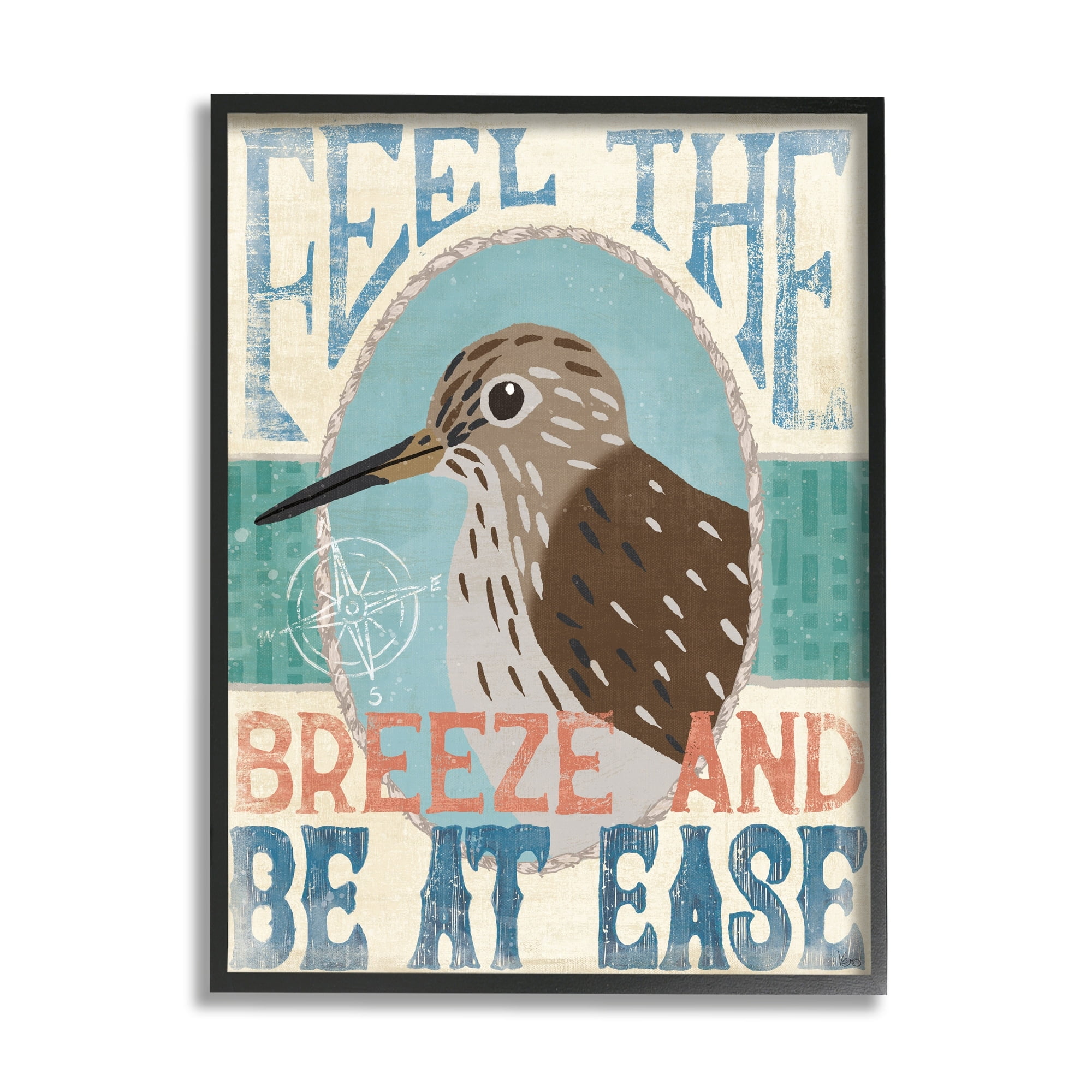 Stupell Industries Feel Breeze Be Ease Nautical Phrase Sandpiper Bird, 16 x 20, Design by Veronique Charron