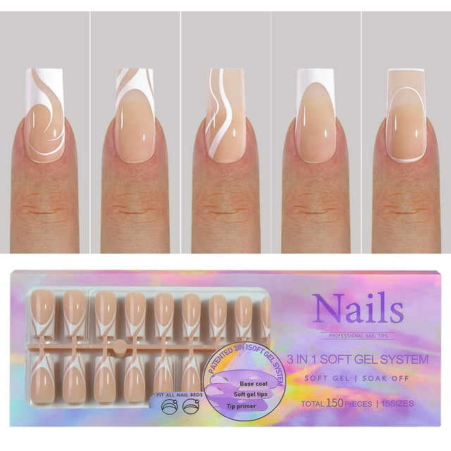 Uñas Postizas Francesas Sin Costuras onlyliua 150 Piezas Extraíbles para Decoración