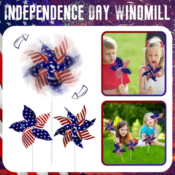 12 independence Day Flag Pinwheels, Red White and Blue Wind Spinners, Outdoor decorations for Front Yard decorations Outdoor, Garden, and Party Settings, Plus Pinwheels for Kids,