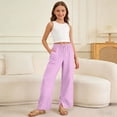 thumbnail image 2 of lnmuld Girls Wide Leg Pants Elastic Waist Drawstring Cotton Linen Casual Trousers with Pockets Solid Kids Palazzo Pants Size:4-5 Years, 2 of 7