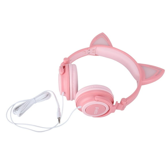 ZOUSSIQI Children Cartoon Cat Ears Wearing Light-emitting Foldable Mobile Phone Music Headset Light Pink EL225#74859
