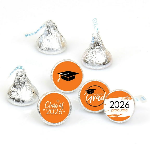 Big Dot of Happiness 2026 Orange Graduation Party Round Candy Sticker Favors - Labels Fits Chocolate Candy (1 Sheet of 108)