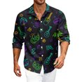 thumbnail image 2 of LNZGNM Mardi Gras Shirts for Men Lapel Mask Printed Button Down Shirts Big and Tall Long Sleeve T-Shirts Fashion Winter Tops,Black M, 2 of 6