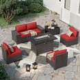 thumbnail image 1 of Kullavik Ensemble de Canapé Sectionnel pour Patio 7 Pcs, Ensemble de Conversation en Rotin PE pour Patio avec Table à Foyer au Gaz de 43 Po, Mobilier d'Extérieur avec Foyer au Propane de 55 000 BTU, Rouge, 1 of 6