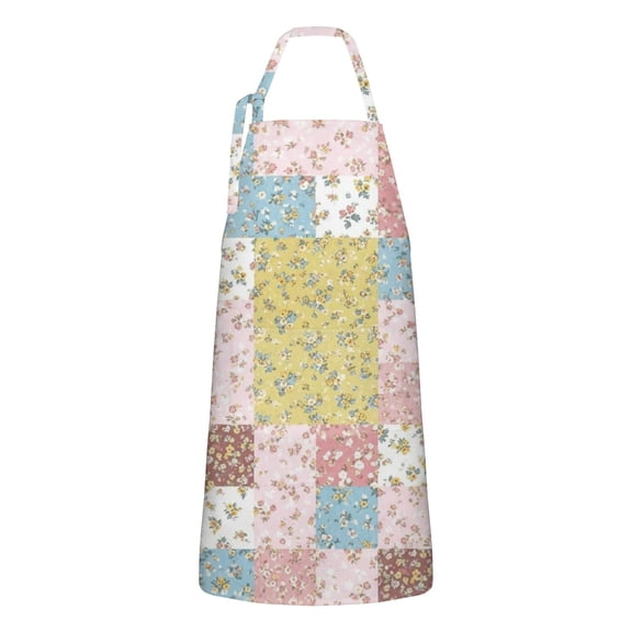 Pioneer Flower Floral Print Pattern Apron for Women and Men, Cotton Linen Waterproof with Pockets, Adjustable, 33x27 Inch for Kitchen, Gardening, BBQ, Salon