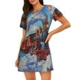 thumbnail image 4 of Salouo Cartoon Train Hot Air Balloon Print Short Sleeve Sleepshirt for Womens Comfy Nightgown Scoopneck Cute Nightdress Ruffle -Large, 4 of 7
