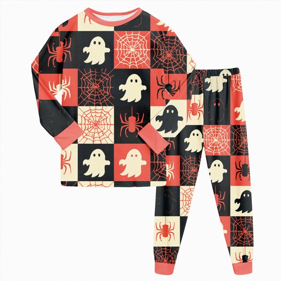 CAICJ98 Toddler Halloween Pajamas Boy Pumpkin Ghost Pajamas for Girls 2 Piece Pjs Set Kids Soft Cotton Long Sleeve Sleepwear (7-8 Years,Red)