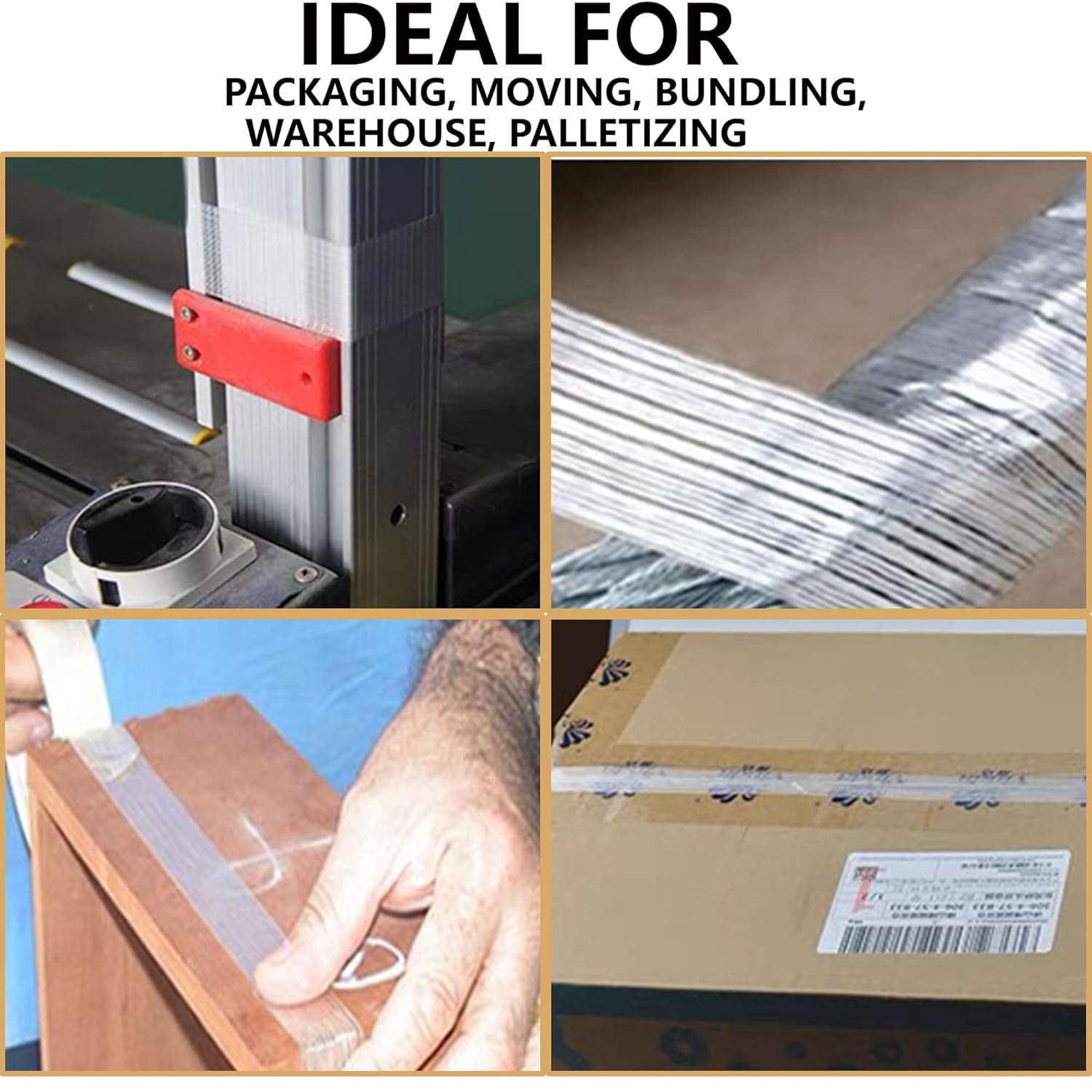 Fiberglass Reinforced Filament Strapping Tape: 4 Pack Heavy Duty Commodity Grade Fiber Reinforced Packing Tape, 4.3 Mil Thickness 125 lb Break 1/2 Inch x 60 yds