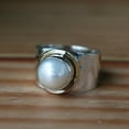 thumbnail image 4 of White Pearl Ring, 925 Silver Ring, Wide Band Ring, Boho Statement Ring, Handmade Jewelry, Minimalist Ring, Cocktail Ring, Classical Jewelry, 4 of 7
