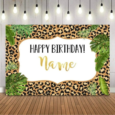 Image of Africa Jungle Backdrop Leopard print Women Theme Party Background Customize Name Happy Birthday Photo Backdrops Supplies Banner
