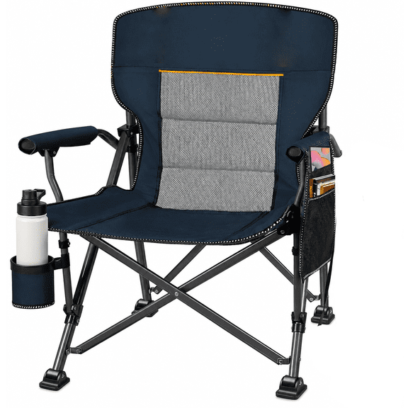 Camping Chairs for Adults, Portable Folding Lawn Chairs with Side Pockets & Cup Holder for Outside, Fishing, Camp & Garden