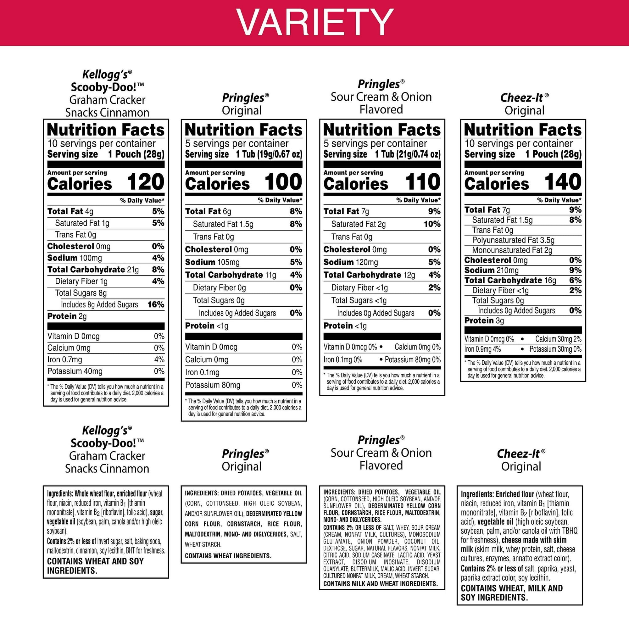 Kellogg's Variety Pack Lunch Box Snacks, Afternoon Snacks, 30 Count ( 2 Box )