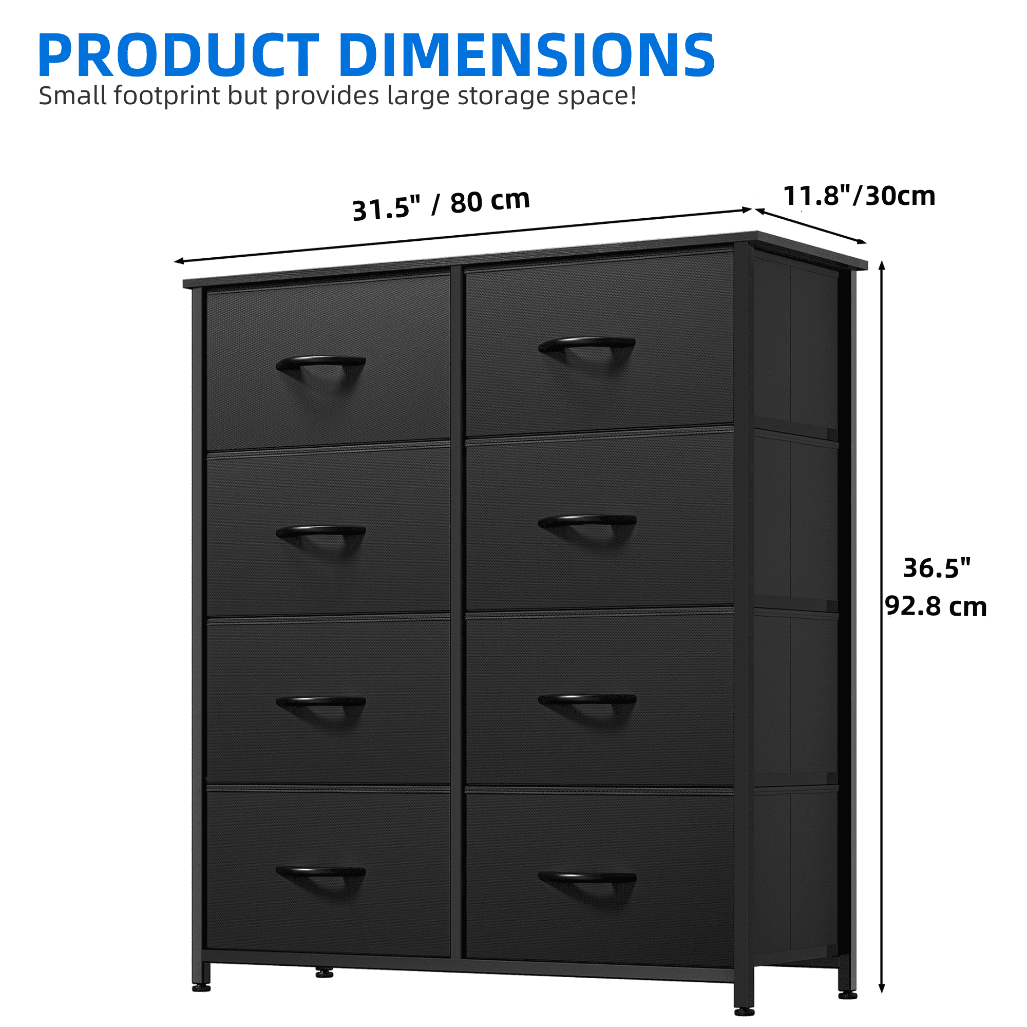 Uforic 8 Drawer Dresser, Chest of Drawers Fabric Storage Dressers for Living Room Black