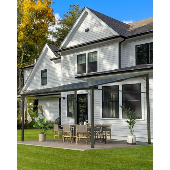 12’ x 16’ Gazebo, Wall Mounted Gazebos Pergola, Aluminum Frame, Outdoor Patio Lean to Gazebo Awnings for Deck, Porch, Backyard and More