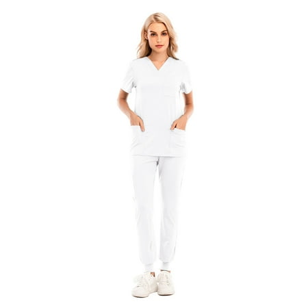 

TAIAOJING Women s Four Pocket Scrubs Set (V-Neck with Cargo Pant)