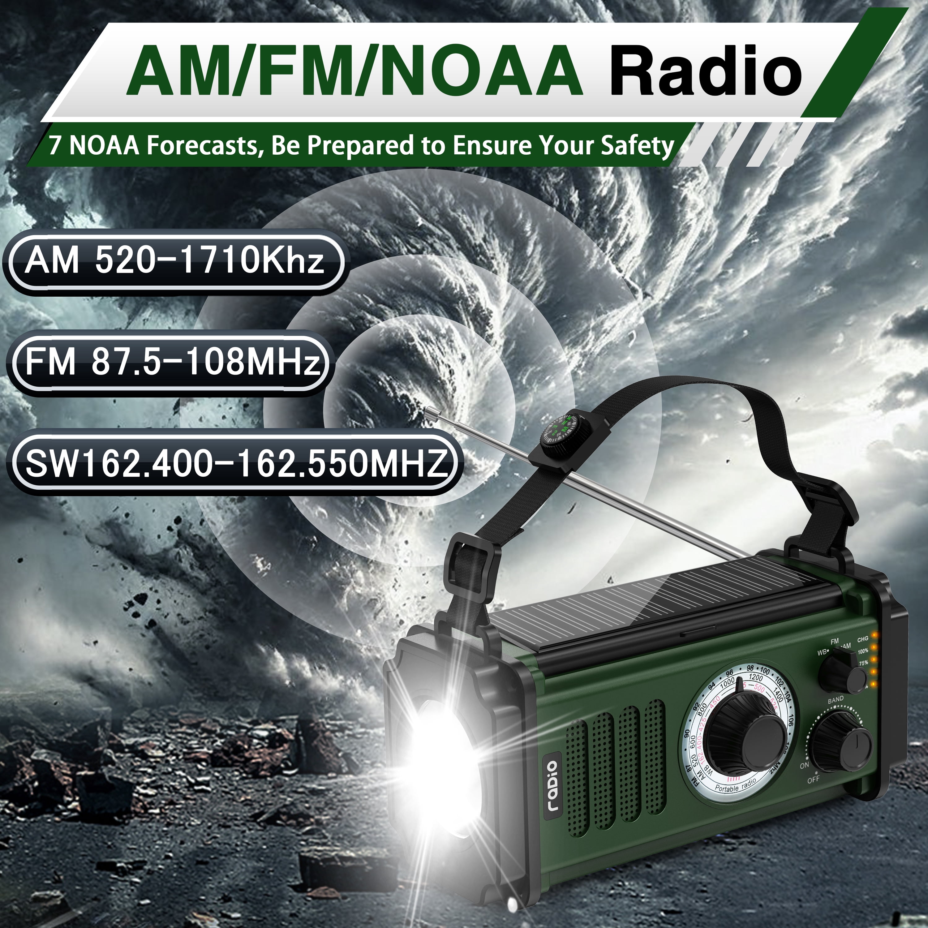10000mAh Rechargeable Solar Radio with Phone Charger, Hand Crank Radio, Emergency Radio with Flashlight & Reading Lamp ,AM FM NOAA  Weather Radio, SOS Alarm,  Suitable for Emergency, Hurricane