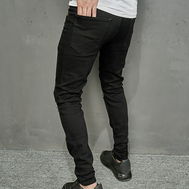 Slim Fit Pantalones Rotos Negro Hombre Jeans Slim Fit Hombre