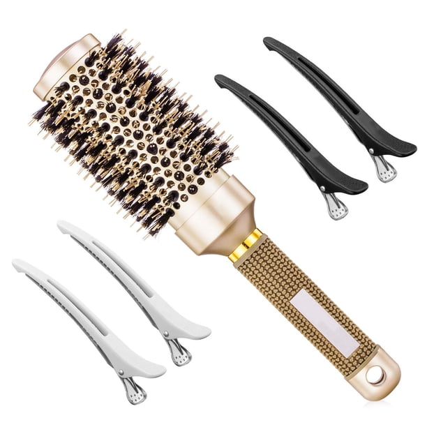 Cepillo redondo, cepillo de pelo Nano Thermal Ceramic & Ionic Tech, pequeño cepillo de barril redondo con cerdas de jabalí para secar, peinar, rizar y dar brillo (2 pulgadas, barril de 1 pulgada) + 4 clips gratis Zhivalor CZMR-ZC370-3