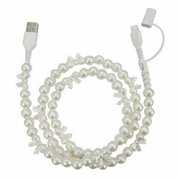 USB C Cable 66W 2 in 1 Multi USB to USB C Fast Charging Cable 3.3FT Cute Beaded Phone Charger Pearl USB Type C Charger Cord