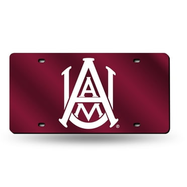 Alabama A&M NCAA Bulldogs Red Mirror Look Acrylic License Plate Laser Tag