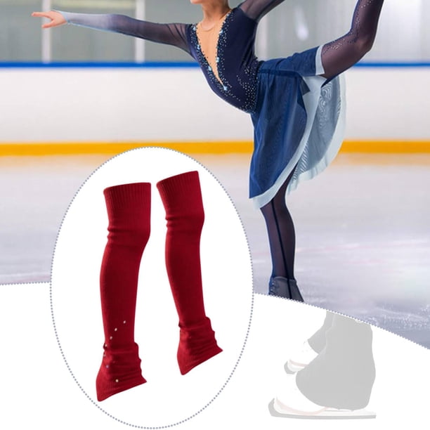 Calcetines sin pie para cubrir las botas de patinaje artístico. Calcetines para patinar sobre hielo. Calentadores de piernas para espectáculos y práct Rojo
