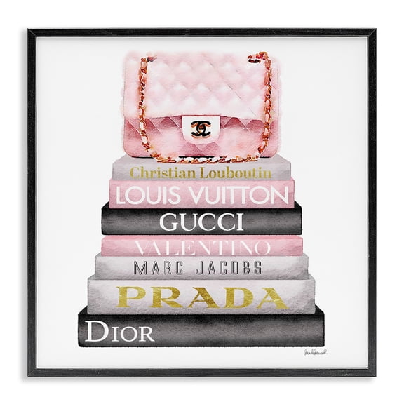 Stupell Industries Modern Watercolor High Fashion Bookstack Black Framed Giclee Art, 17 x 17, by Amanda Greenwood