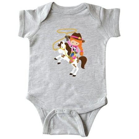 

Inktastic Cowboy Girl Cowgirl On White Horse Orange Hair Gift Baby Girl Bodysuit
