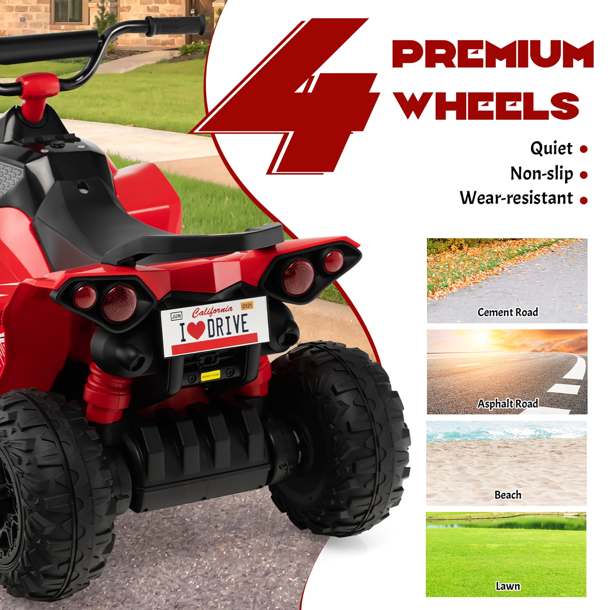 Costway 12V Battery Powered Kids Ride On ATV Electric 4-Wheeler Quad Car with  MP3 & Light Red