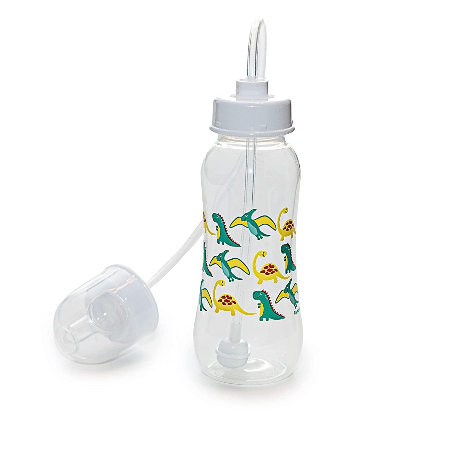 Hands-Free Baby Bottle - Anti-Colic Nursing System 9 oz Baby Bottle with Fast Flow Nipple/Teat 3m+ with Tube Straw Feeding System for Toddler 1 Year + (1 Pack - Dinosaur)