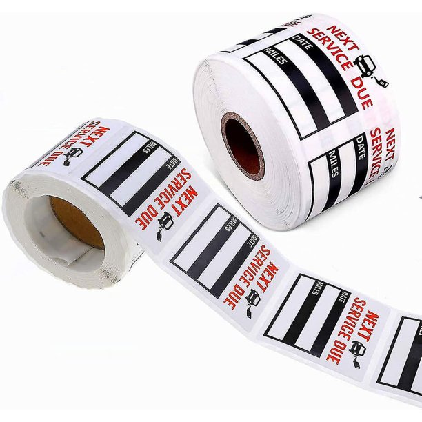 Pegatinas para cambio de aceite, 300 unidades, pegatinas negras de 2 x 2 pulgadas, rollo de pegatinas recordatorias del próximo servicio, pegatinas de vinilo extraíbles en rollo con línea de